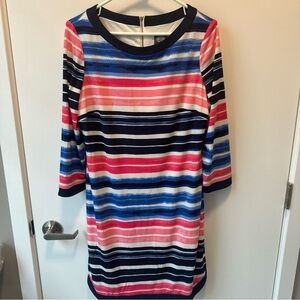 Vince Camuto Dress Womens 12 Shift Striped Pink Blue 3/4 Sleeve Work Career